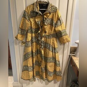 Gazelle African Inspired Patterned Jacket with Gold and Black Lines XL